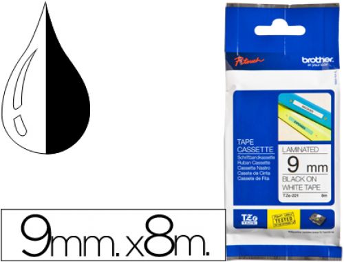 Fita brother tz-221 laminada branco-preto 9mm x 8m , Brother , 26810 , 4977766685085